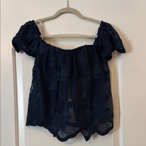 Lovers + Friends Blue Ruffled Puff Sleeve Blouse